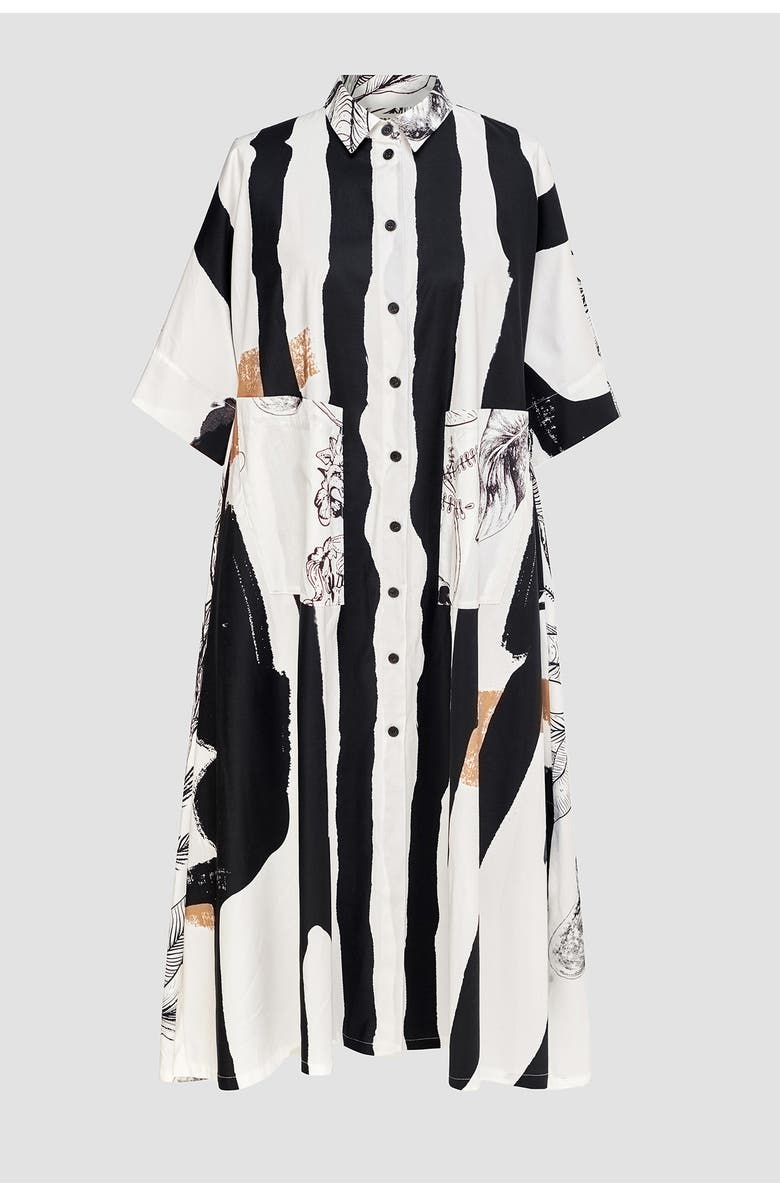 Alembika Zebra mixed print A-line maxi shirt-dress, Alternate, color, 