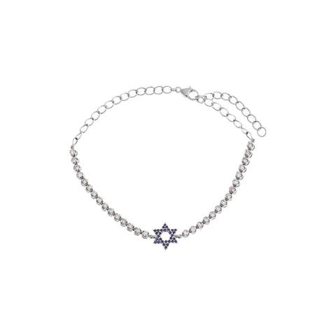 Diamond X Sapphire Blue Star Of David Tennis Bracelet 14K
