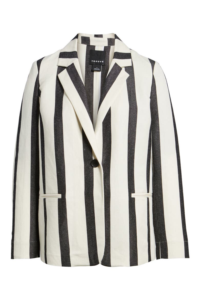 Stripe Blazer, Alternate, color, BLACK- IVORY BOLD STRIPE