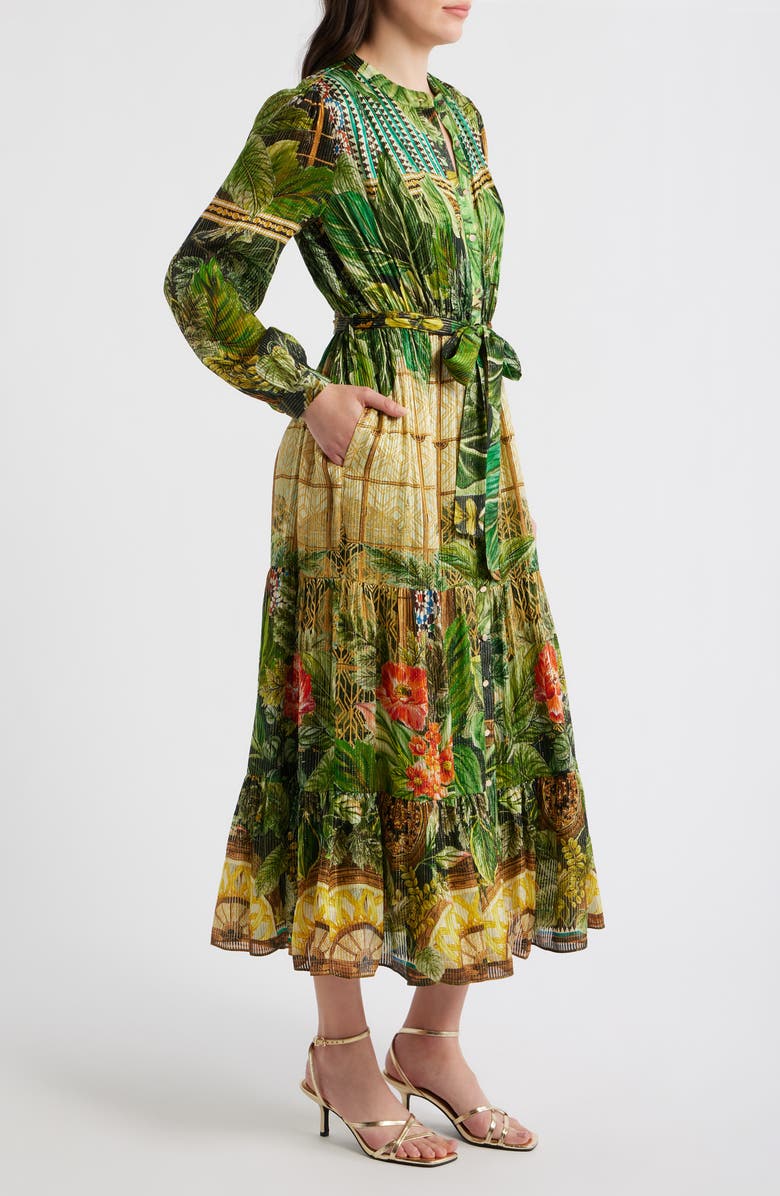 Elie Tahari The Liliou Metallic Floral Print Long Sleeve Dress, Alternate, color, Atrium Garden Print