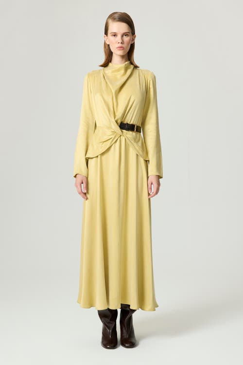 Nocturne Draped Belted Long-sleeve Maxi Dress In Yellow