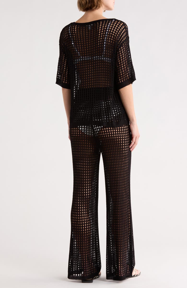 NORDSTROM RACK Open Knit Cover-Up Top & Pants Set, Alternate, color, Black
