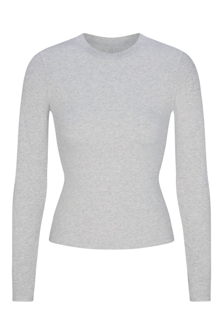 Stretch Cotton Rib Long Sleeve T-Shirt, Alternate, color, LIGHT HEATHER GREY