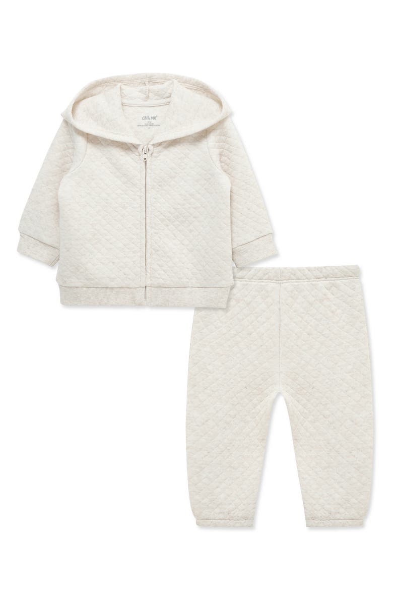 Little Me Oatmeal Quilted Hoodie & Pants Set, Main, color, Oatmeal Heather