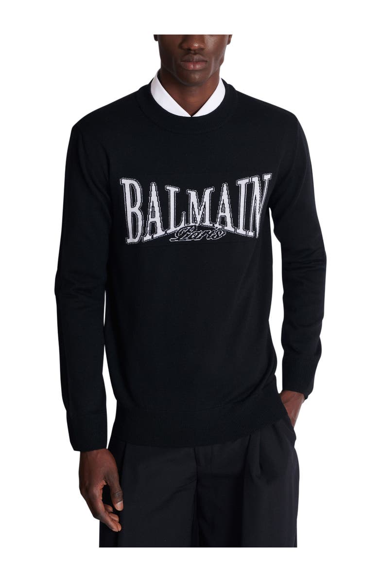 Balmain College jacquard knit jumper, Alternate, color, Black