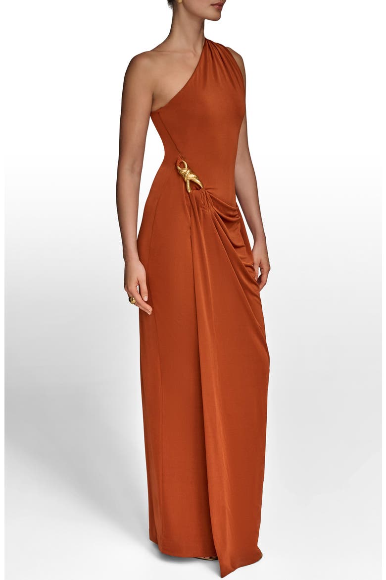 One-Shoulder Stretch Jersey Gown, Alternate, color, CINNAMON