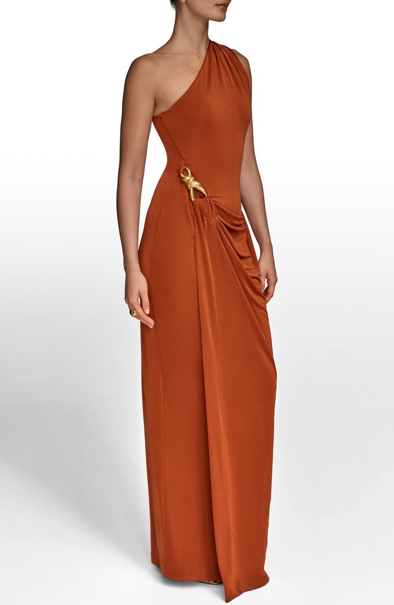 Donna Karan New York One-Shoulder Stretch Jersey Gown, Alternate, color, Cinnamon