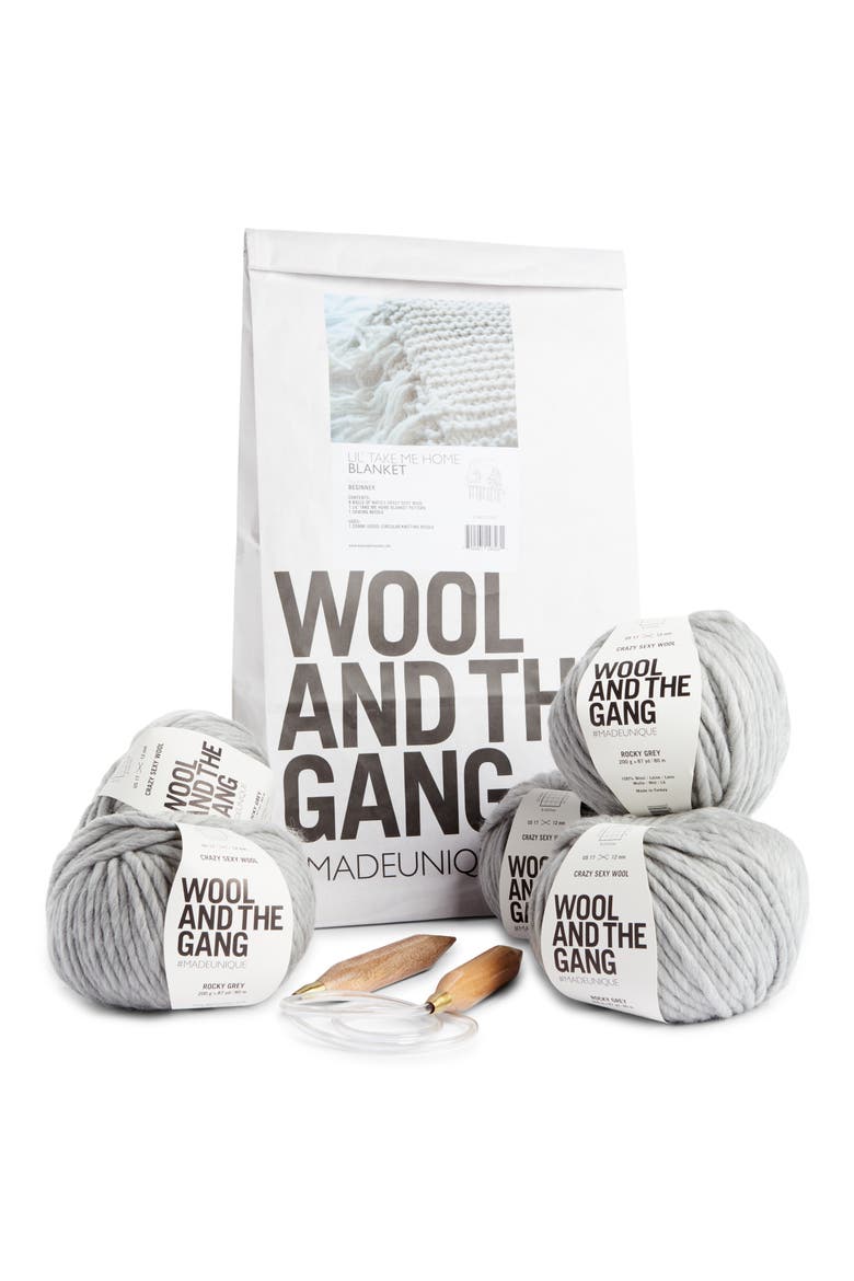 Lil' Take Me Home Throw Blanket Knitting Kit, Main, color, ROCKY GREY