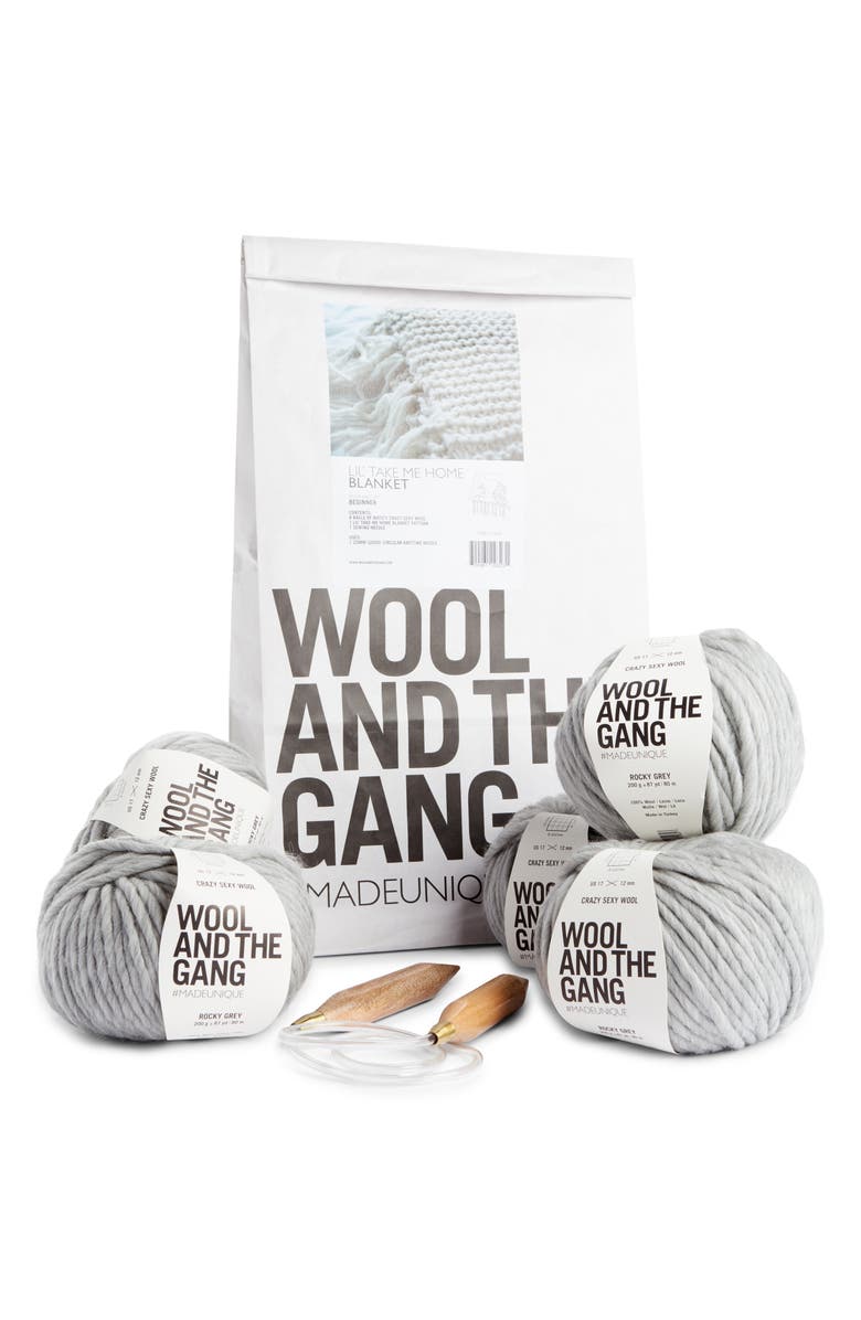 Wool and the Gang Lil' Take Me Home Throw Blanket Knitting Kit, Main, color, 