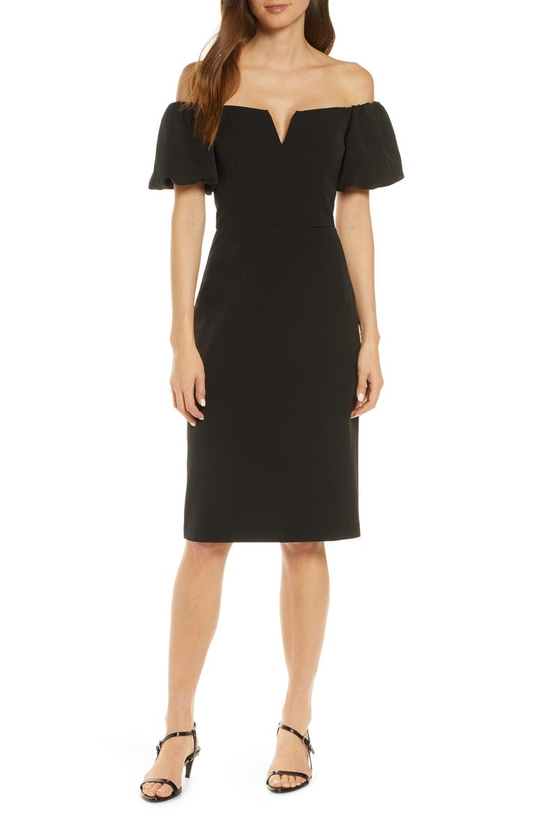 Off the Shoulder Cocktail Dress, Main, color, BLACK