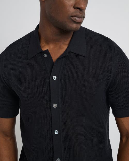 Onia Crochet Knit Button Up Shirt In Black