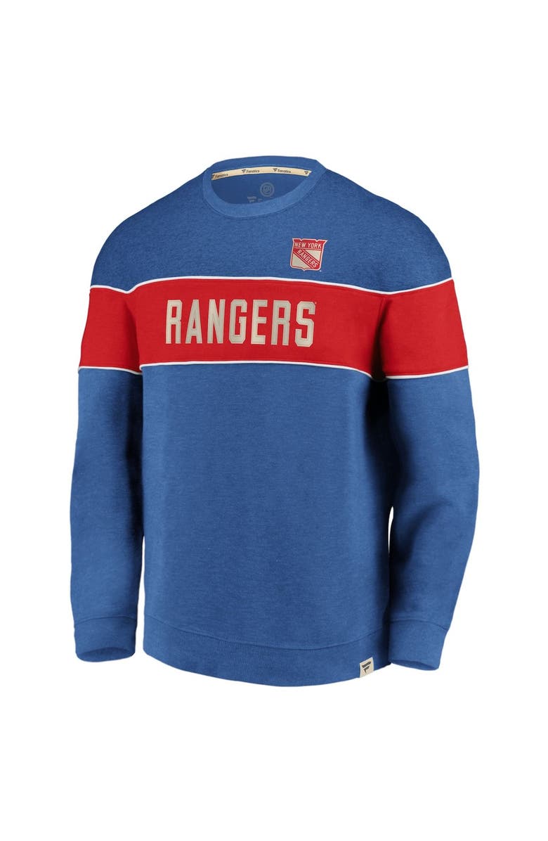 FANATICS Men's Fanatics Branded Heathered Blue New York Rangers Varsity Reserve Sweatshirt, Alternate, color,