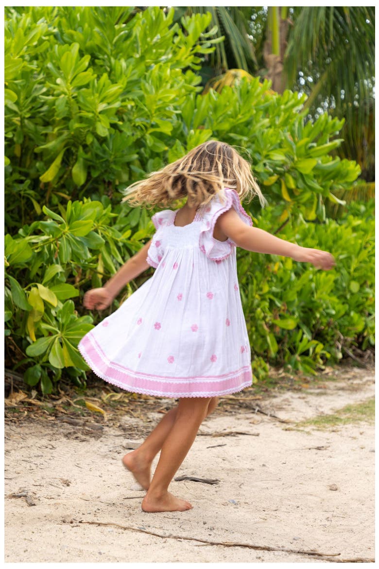 Mer St. Barth Serena Girl's Tassel Dress White Pink Frangipani | Nordstrom
