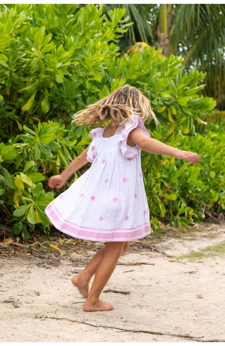 Mer St. Barth Serena Girl's Tassel Dress White Pink Frangipani, Alternate, color, Pink