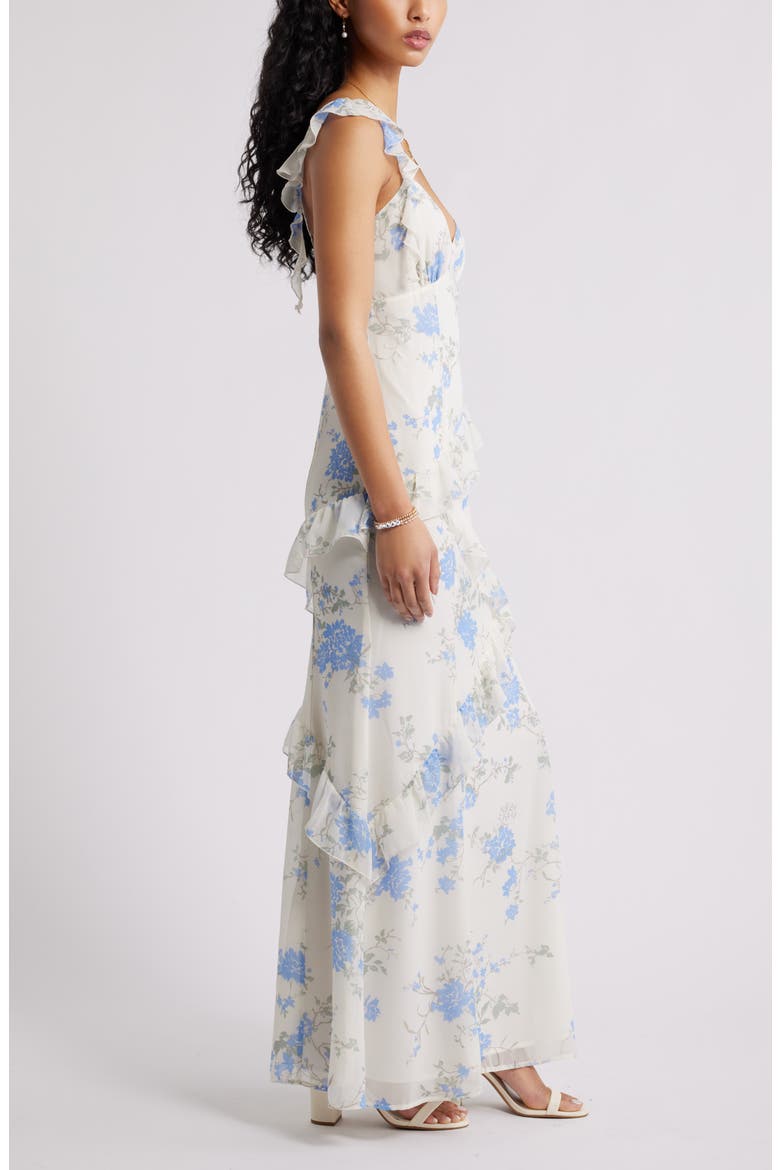 Asymmetric Ruffle Tiered Maxi Dress, Alternate, color, IVORY- BLUE BETHANY FLORAL