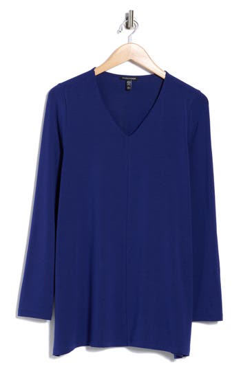 Eileen Fisher V-neck Long Sleeve Tunic In Multi