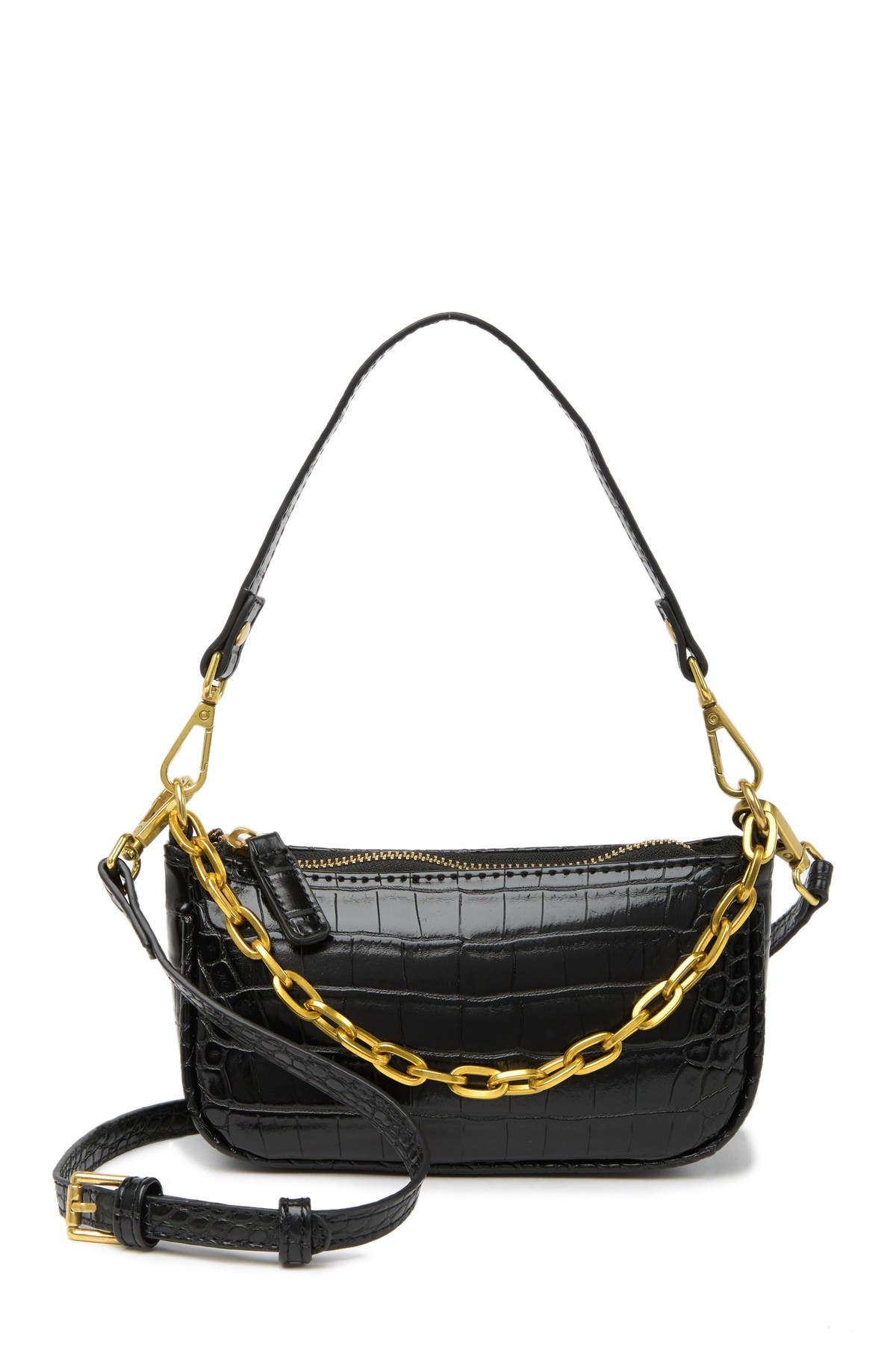 MOST WANTED USA Crocodile Embossed Leather Chain Baguette Crossbody Bag, Main, color, 