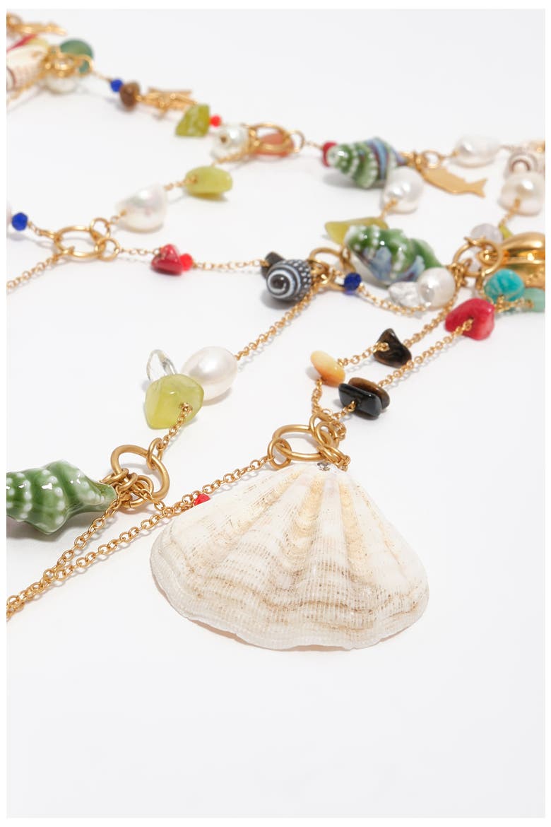 Maxi Necklace With Chains And Seashell Multi-Charms, Alternate, color, GOLD