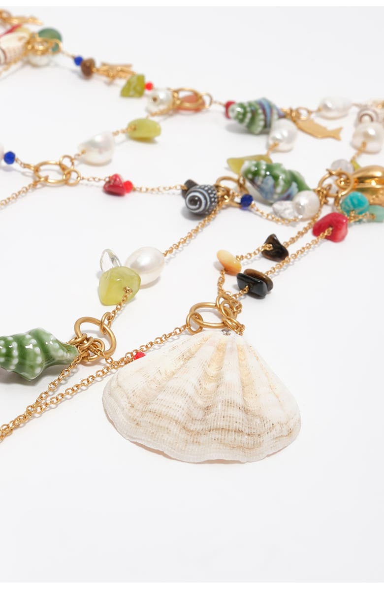 Bimba y Lola Maxi Necklace With Chains And Seashell Multi-Charms, Alternate, color, Gold
