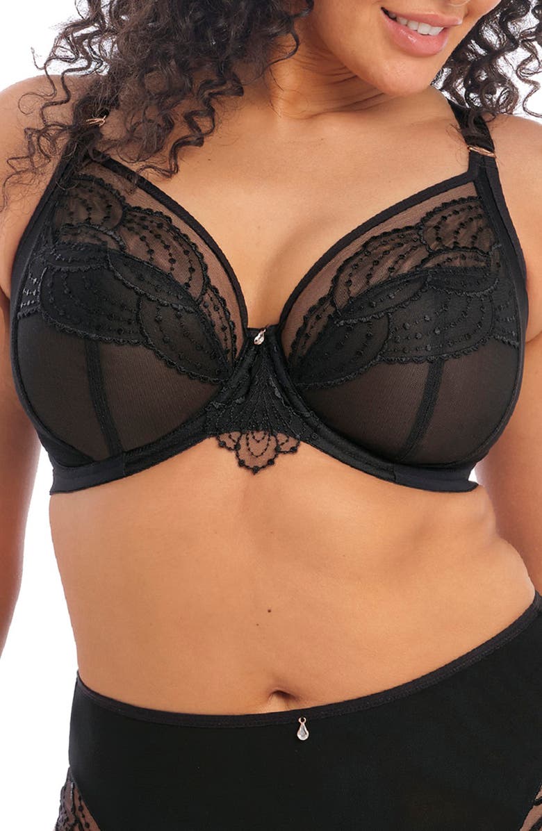 Elomi Priya Full Figure Underwire Plunge Bra, Main, color, Black