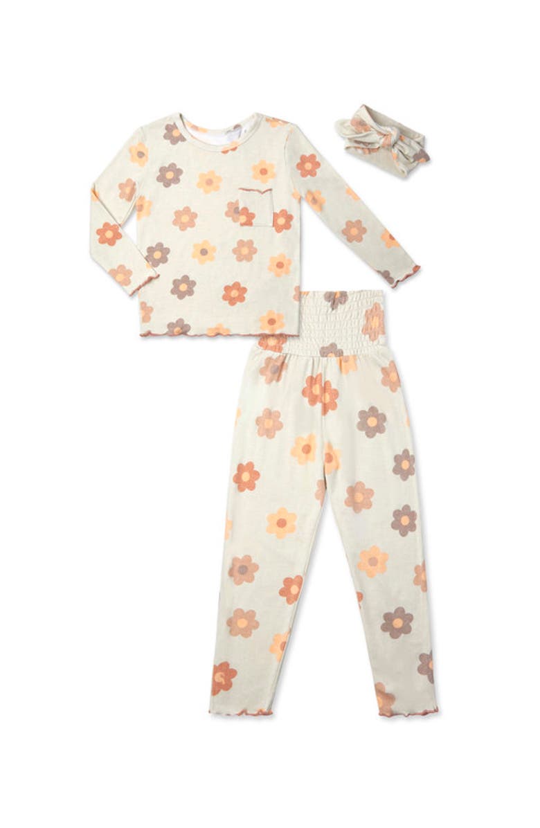 Everly Grey Charlie Fitted Long Sleeve 3-Piece Pajamas, Main, color, Daisies