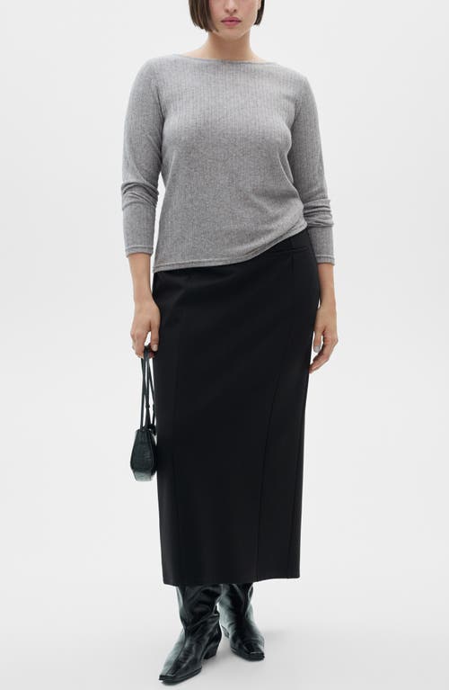 Shop Mango Pointelle Long Sleeve T-shirt In Medium Heather Grey