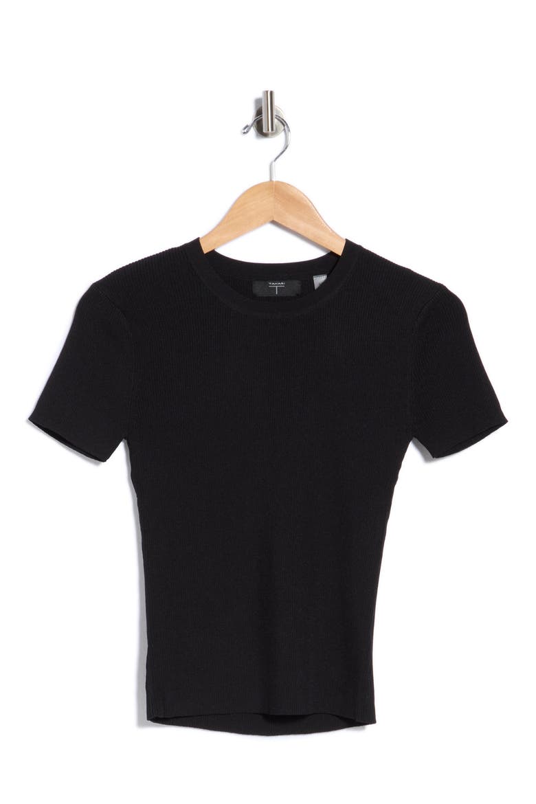 Short Sleeve Crewneck Ribbed T-Shirt, Alternate, color, BLACK