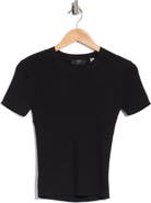 T Tahari Short Sleeve Crewneck Ribbed T-Shirt