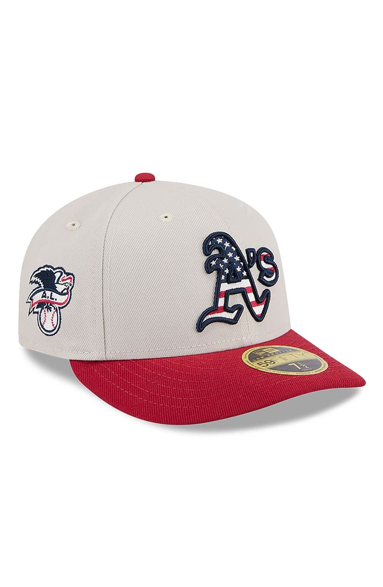 New Era Men's New Era Khaki/Red Athletics 2024 Fourth of July Low Profile 59FIFTY Fitted Hat, Main, color, Khaki