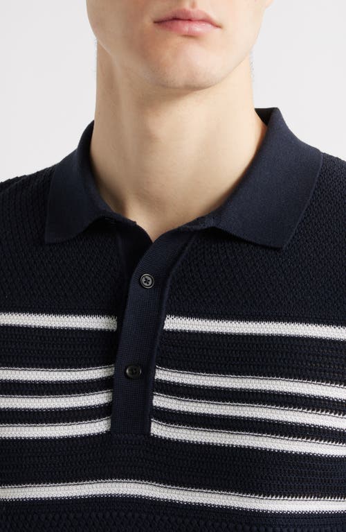 Hugo Boss Knit Polo In Silk And Cotton With Stripe Details In Dark Blue