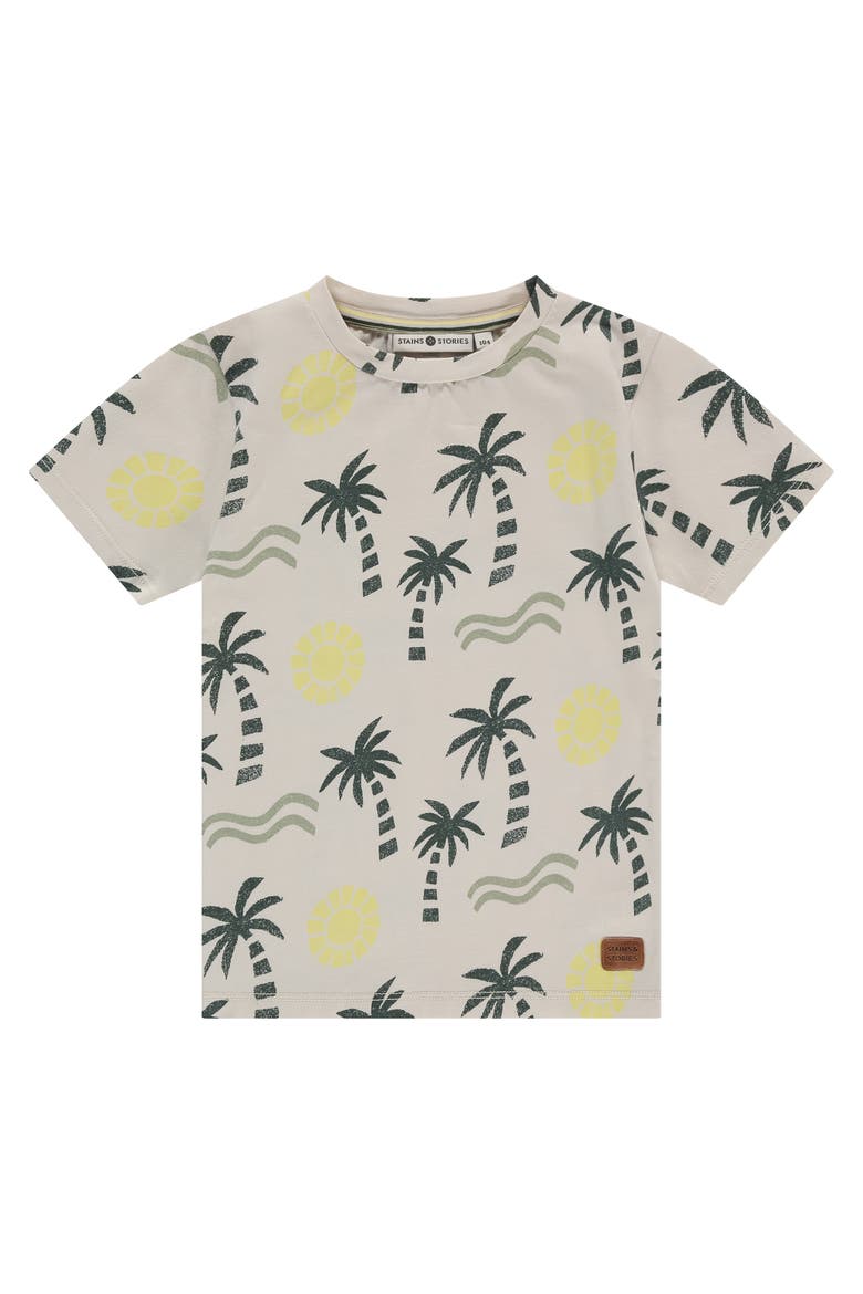 Allover Print Short Sleeve T-Shirt, Main, color, Palmtree in Bone