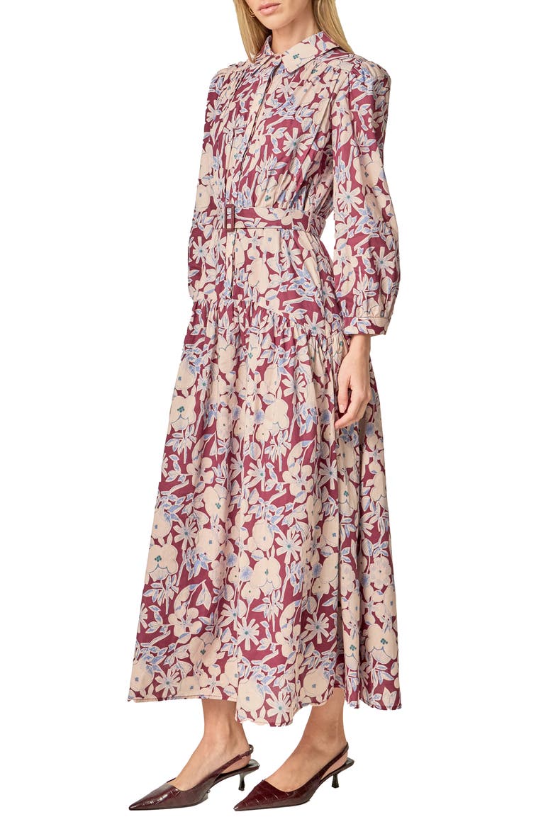 Print Long Sleeve Maxi Dress, Alternate, color, BURGUNDY/ BLUE