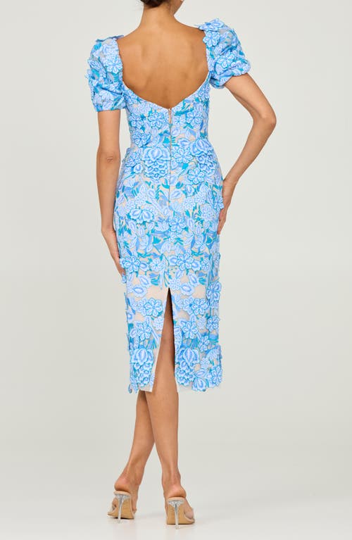 Helsi Lucia Floral Embroidered Cocktail Midi Dress In Blue Floral
