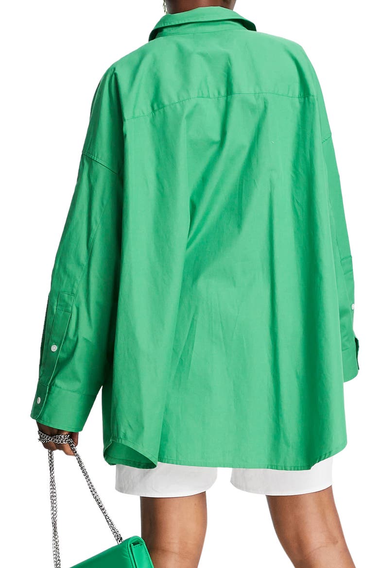 Oversize Cotton Poplin Button-Up Shirt, Alternate, color, LIGHT GREEN