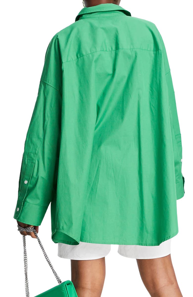 Topshop Oversize Cotton Poplin Button-Up Shirt, Alternate, color,