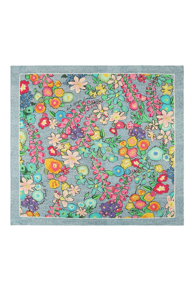 Floral Denim Silk Square Scarf, Alternate, color, RAINBOW