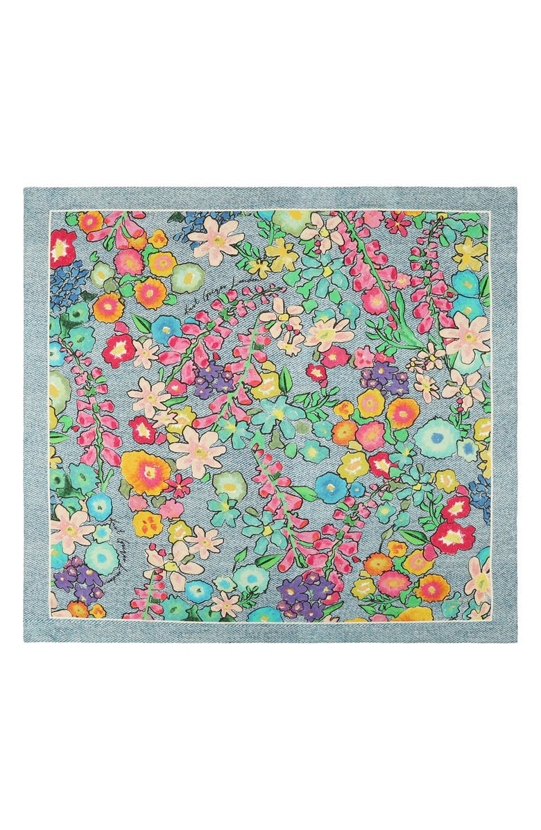 Kurt Geiger London Floral Denim Silk Square Scarf, Alternate, color, Rainbow