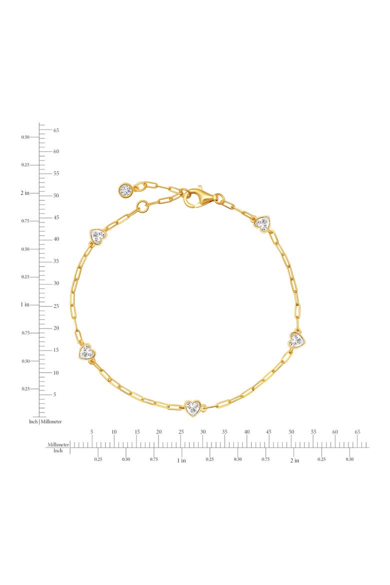 Valentine Cubic Zirconia Heart Station Bracelet, Alternate, color, 18KT YELLOW GOLD / CLEAR STONE
