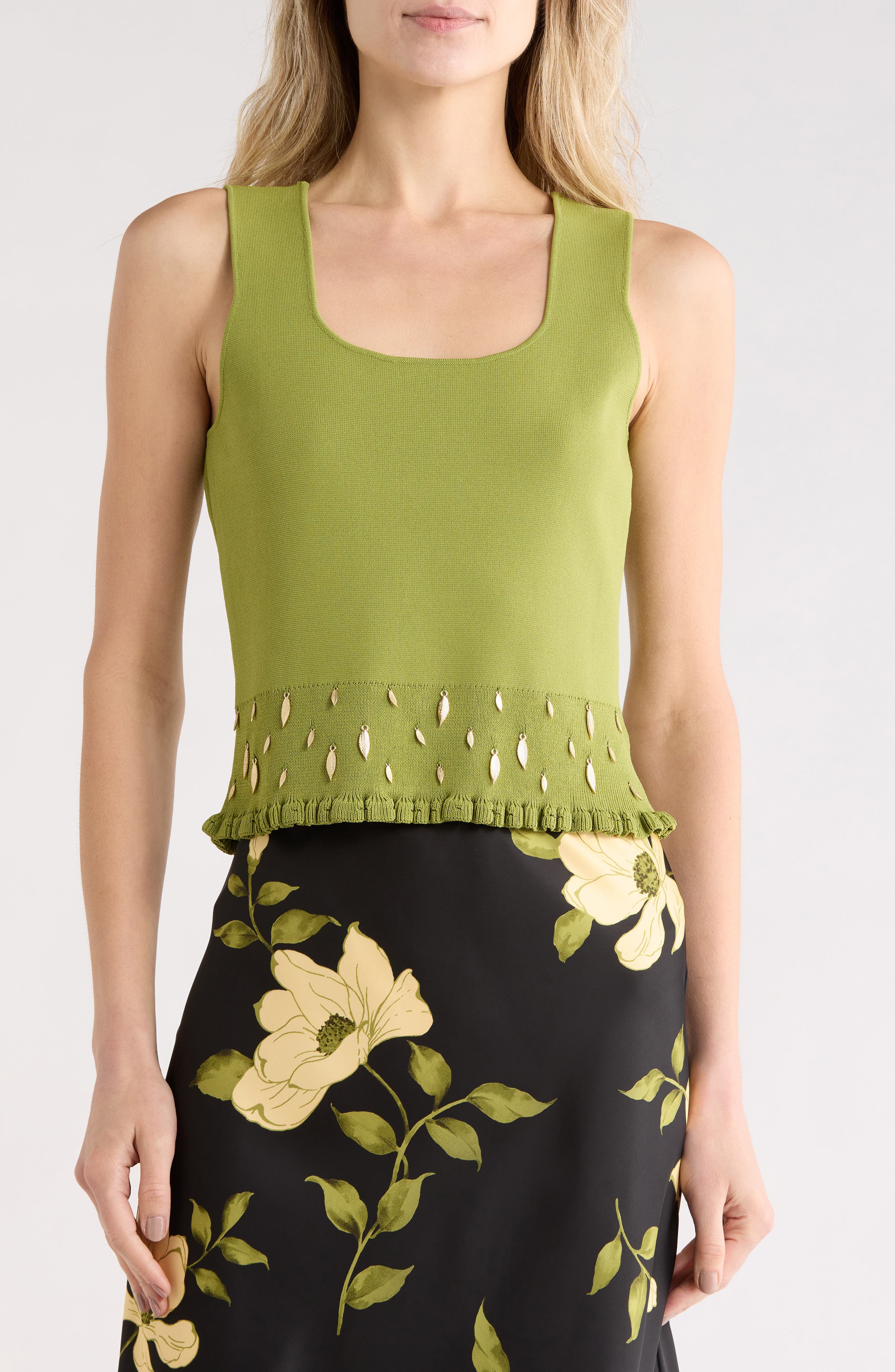 EDIT by JASON WU Smocked Embellished Hem Tank