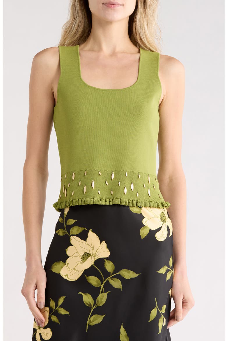 Smocked Embellished Hem Tank, Main, color, MOSS