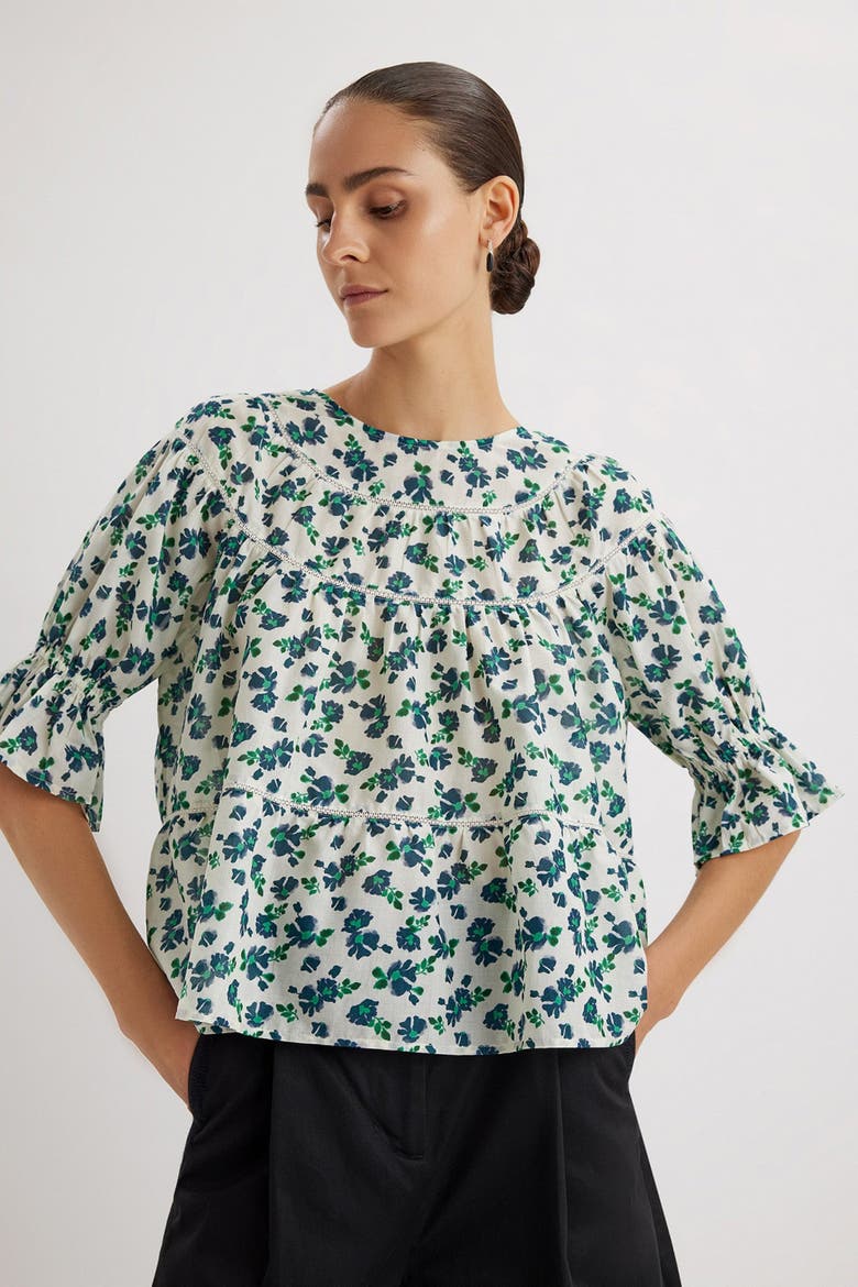 Sol Printed Top, Alternate, color, Navy Green Floral Print