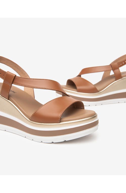 Nerogiardini Leather Wedge Slingback Sandals In Brown