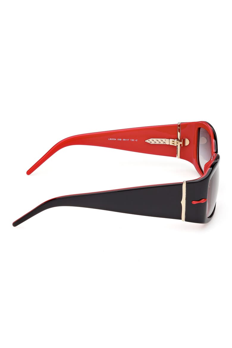 58mm Gradient Rectangular Sunglasses, Alternate, color, BLACK RED / SMOKE ZEISS