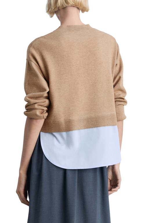 Shop Mango Mixed Media Layered Crewneck Sweater In Medium Brown