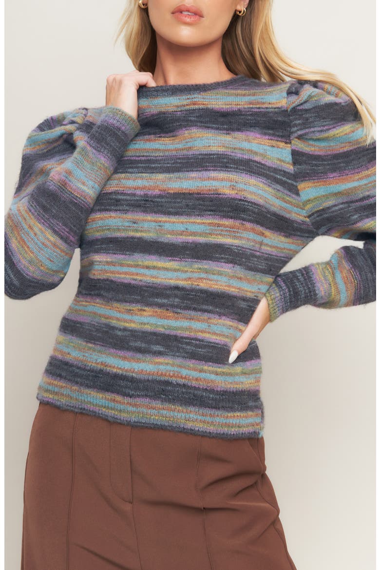 Puff Sleeve Sweater Knit Top, Alternate, color, CHARCOAL SAGE