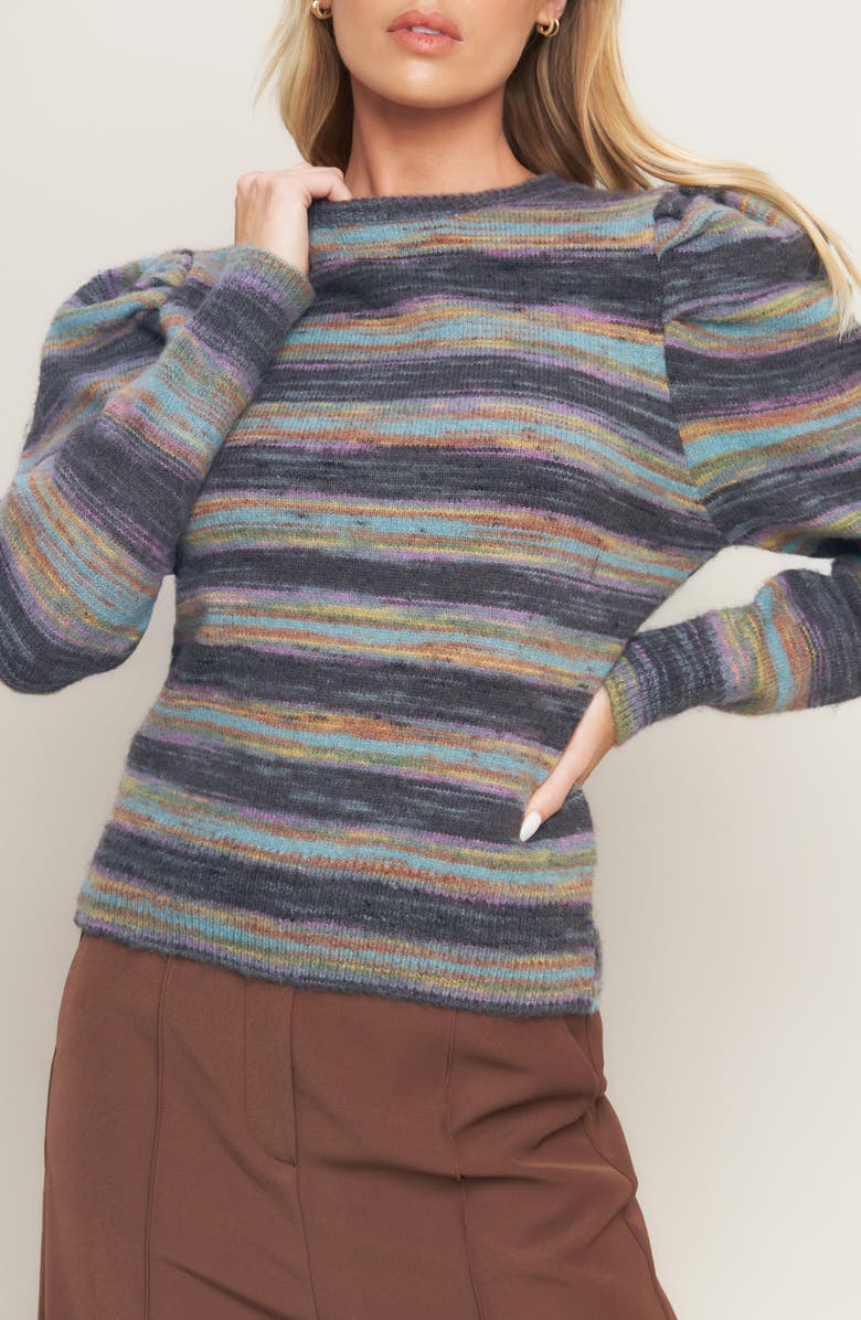 FLYING TOMATO Puff Sleeve Sweater Knit Top, Alternate, color, Charcoal Sage