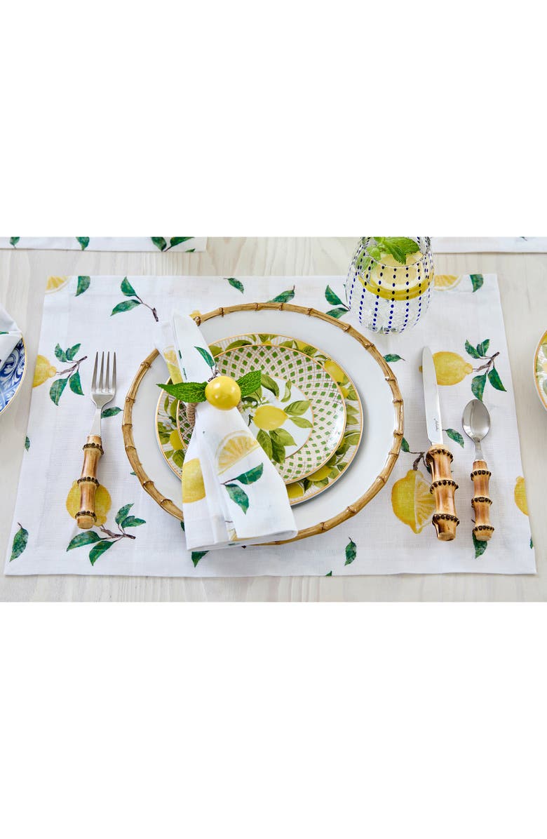 Solino Home Linen Dinner Napkins Set of 4, 20 x 20 Inch for Dining Table, Holiday and Everyday Table Decor - Botanical Lemon, Alternate, color,