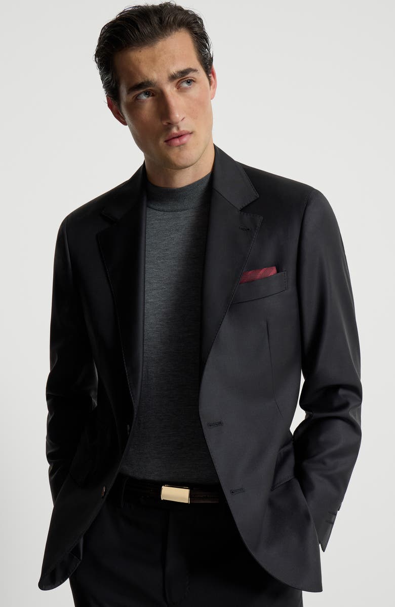 Brunello Cucinelli Super 150s virgin wool four season batavia twill blazer, Alternate, color, Black