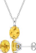 DELMAR Oval Cut Citrine Pendant Necklace & Stud Earrings Set