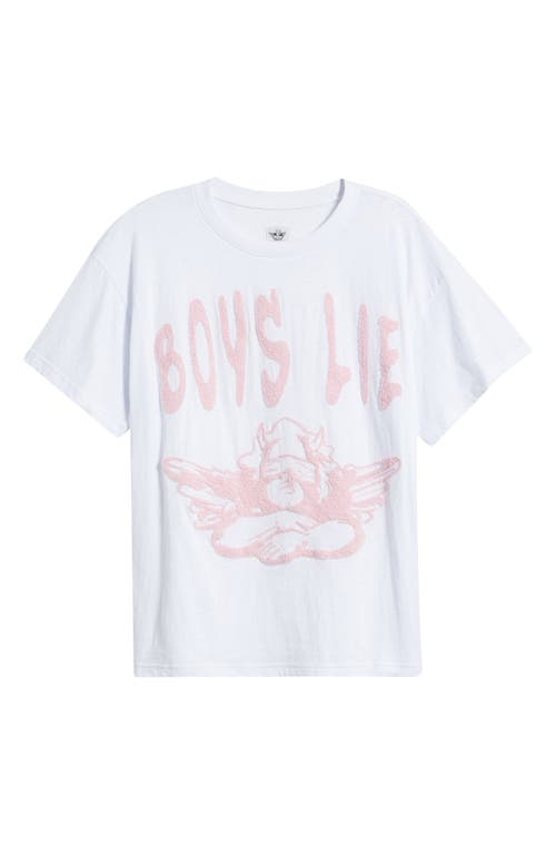 Boys Lie In Denial Logo Appliqué T-shirt In White
